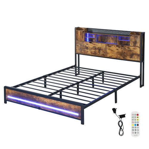 Levede Double Bed Frame Storage Headboard Industrial