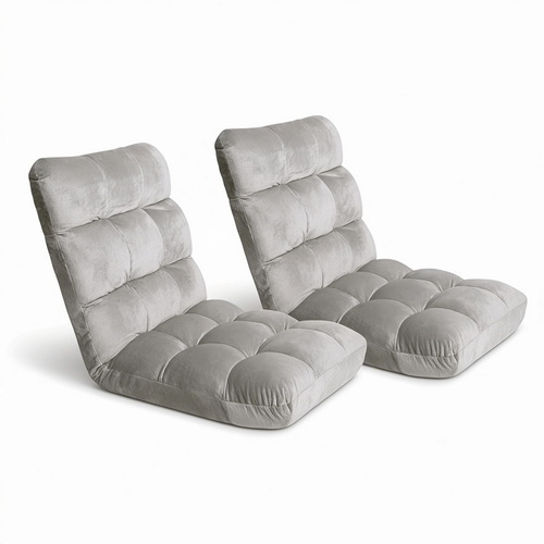 Artiss 2X Lounge Sofa Bed Flannel Fabric Grey