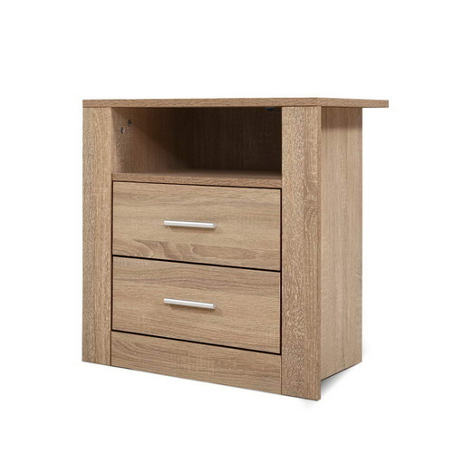 Bedside Table 2 Drawers with Shelf - TARA Oak