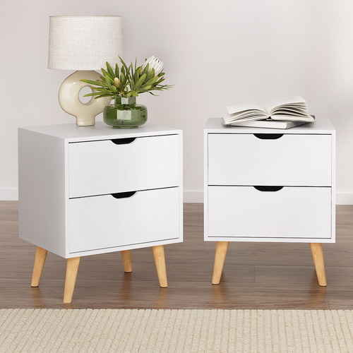 Artiss 2X Bedside Table 2 Drawers - BODEN White