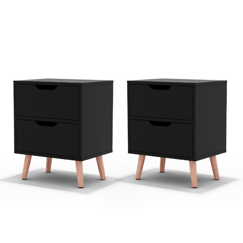 Artiss 2 x Bedside Table 2 Drawers - BODEN Black