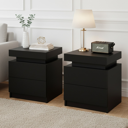 Artiss 2X Bedside Table 2 Drawers Lift-up Storage Black