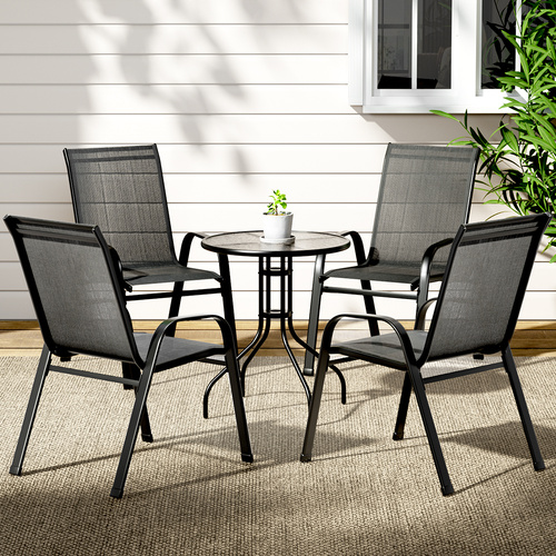 Outdoor Furniture Table and chairs Stackable Bistro Set Patio Coffee Black