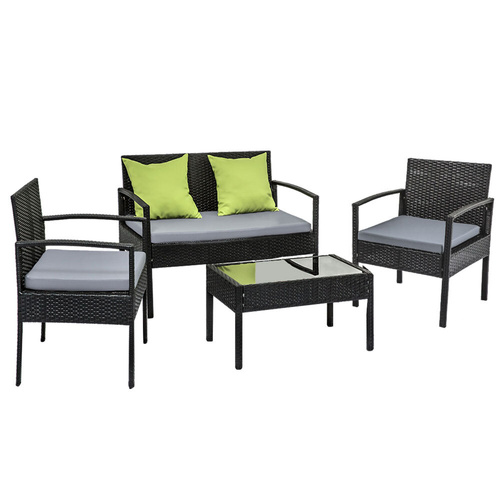 Sofa Set Outdoor Furniture Lounge Setting Wicker Chairs Table Rattan Lounger Bistro Patio Garden Cushions