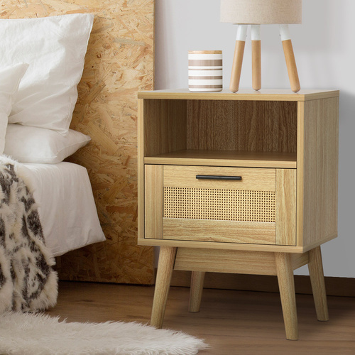 Grantham Bedside Tables Rattan Drawers Side Table Nightstand Storage Cabinet Wood Oak