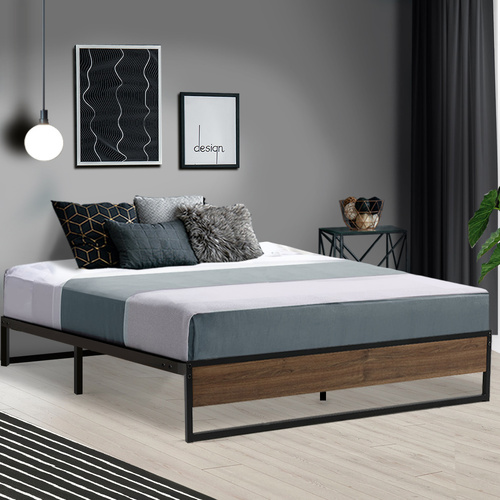 Metal Bed Frame Mattress Base Foundation Wooden OSLO