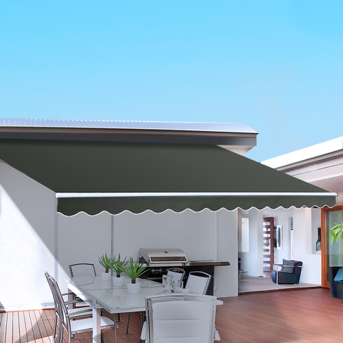 Retractable Folding Arm Awning Motorised Sunshade Grey White