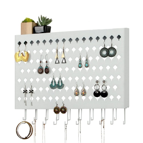 Wall Mount Earring Jewelry Hanger Organizer Holder with 109 Holes and 19 Hooks