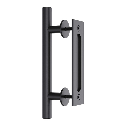 30cm Pull and Flush Barn Door Handle Square Handles set of Frosted Black Surface