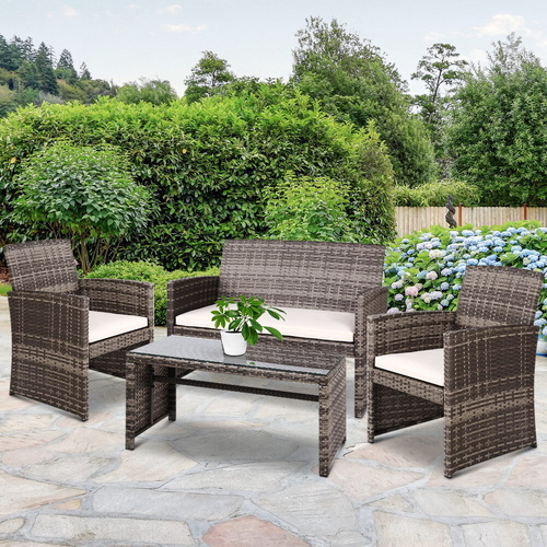 Set of 4 Outdoor Lounge Setting Rattan Patio Wicker Dining Set 4 PCS
