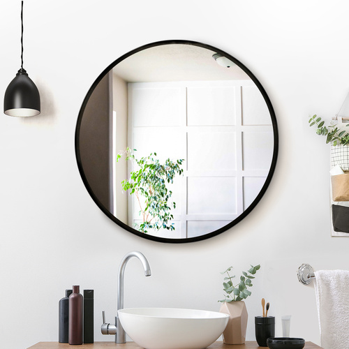 Round Wall Mirror Makeup Bathroom Mirror Frameless Black