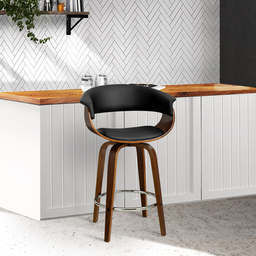 Swivel PU Leather Bar Stool - Wood