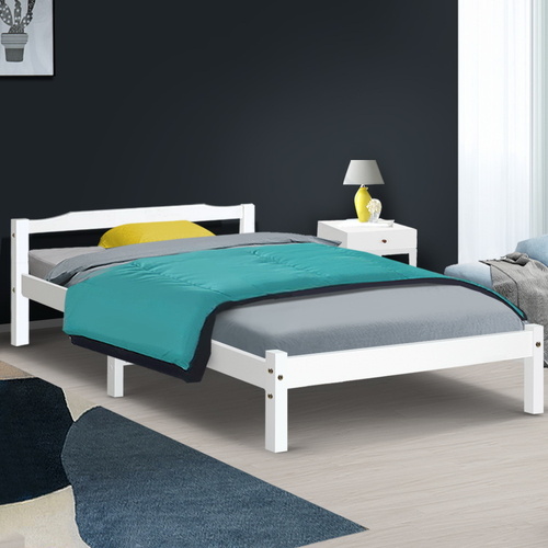 Arrow Bed Frame Full Wooden Mattress Base Timber Platform White