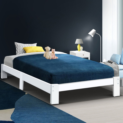 Bed Frame Wooden Mattress Base Timber Platform JADE White