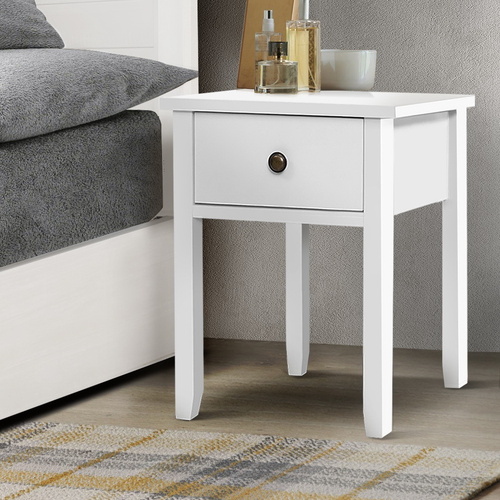 Timonium Bedside Tables Drawer Side Table Nightstand White Storage Cabinet White Shelf 1 Drawer