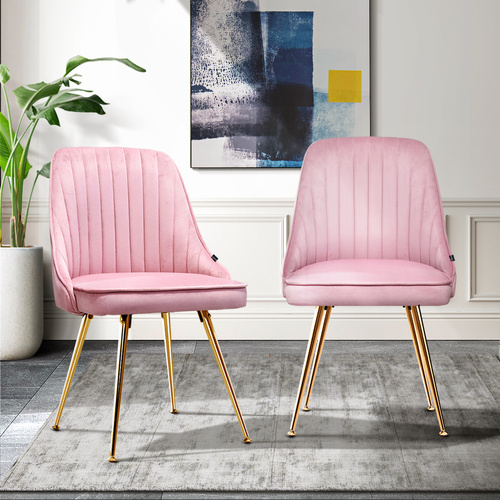 Set of 2 Dining Chairs Retro Chair Cafe Kitchen Modern Metal Legs Velvet
