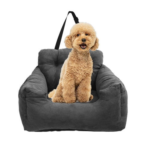 Grey Pet Car Seat Sofa Safety Soft Padded Portable Travel Carrier Bed