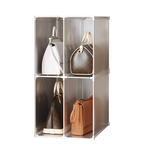 2 Tier Multifunctional PP Plastic Bag Box Portable Cubby DIY Storage Shelving Units Stackable Handbag Purse Organiser