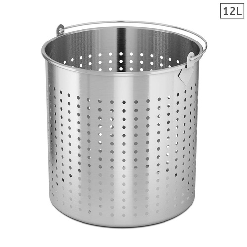 18 10 Stainless Steel Perforated Stockpot Basket Pasta Strainer with Handle