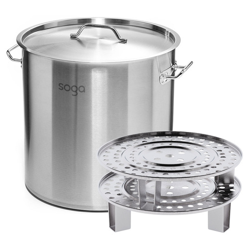 Stainless Steel Stock Pot with Two Steamer Rack Insert Stockpot Tray