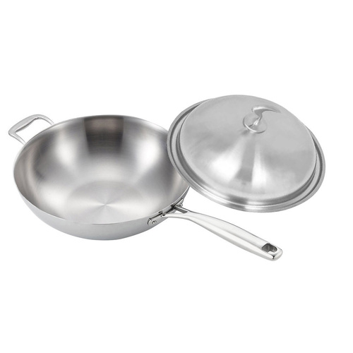 18 10 Stainless Steel Fry Pan Frying Pan Top Grade Skillet with Helper Handle and Lid