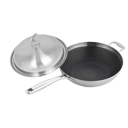 18 10 Stainless Steel Fry Pan Frying Pan Top Grade Textured Non Stick Interior Skillet with Helper Handle and Lid