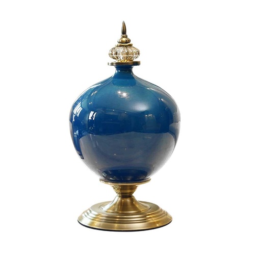 38.50cm Ceramic Oval Flower Vase with Gold Metal Base