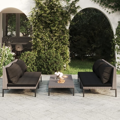 Garden Lounge Set with Cushions Poly Rattan Dark Grey