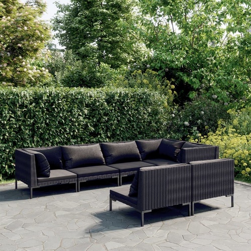 Garden Lounge Set with Cushions Poly Rattan Dark Grey