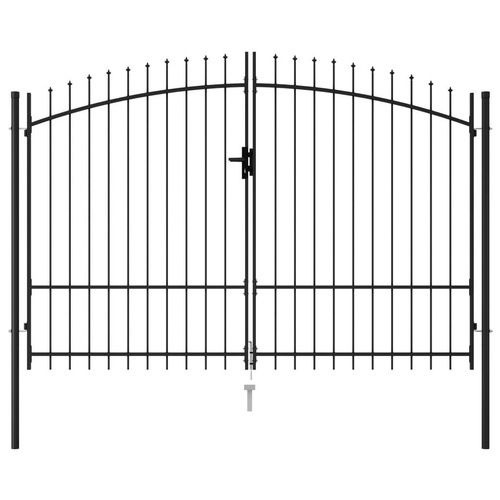 Fence Gate Double Door with Spike Top Steel Black