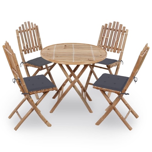 Folding Outdoor Dining Set with Cushions Bamboo