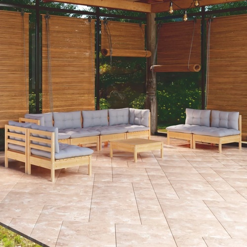 9 Piece Garden Lounge Set with Cushions Solid Pinewood