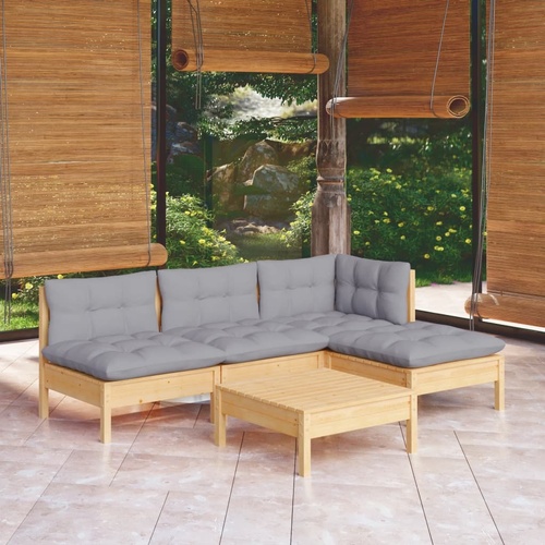 5 Piece Garden Lounge Set with Cushions Pinewood