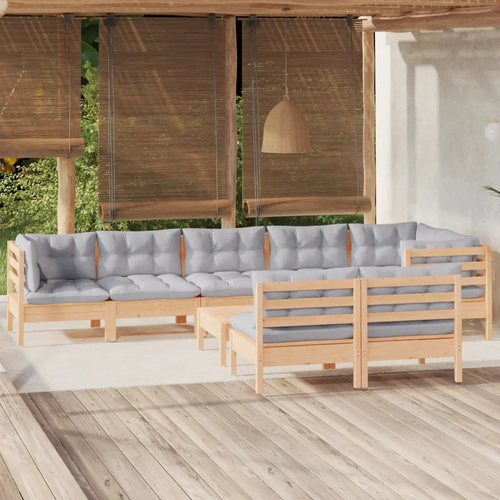 9 Piece Garden Lounge Set with Cushions Solid Pinewood