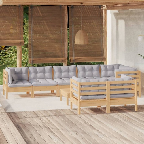 9 Piece Garden Lounge Set with Cushions Solid Pinewood