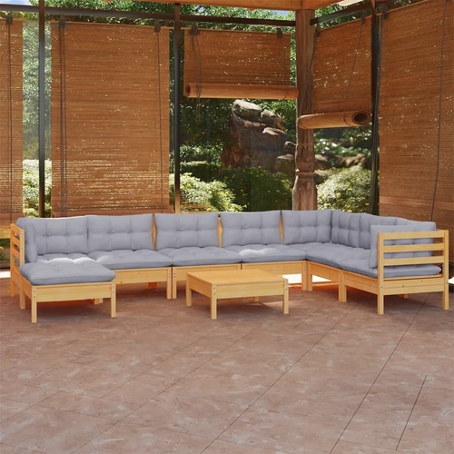 9 Piece Garden Lounge Set with Cushions Solid Pinewood