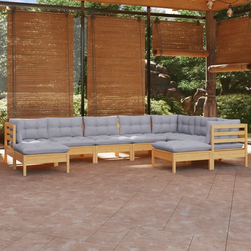 9 Piece Garden Lounge Set with Cushions Solid Pinewood