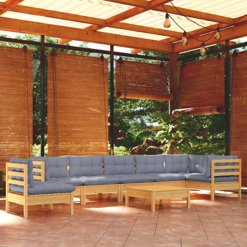 9 Piece Garden Lounge Set with Cushions Solid Pinewood
