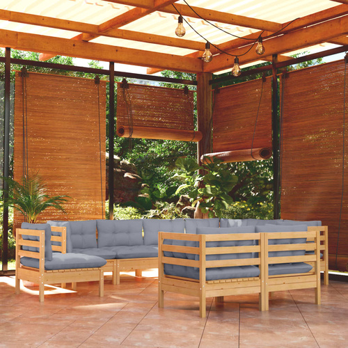 9 Piece Garden Lounge Set with Cushions Solid Pinewood