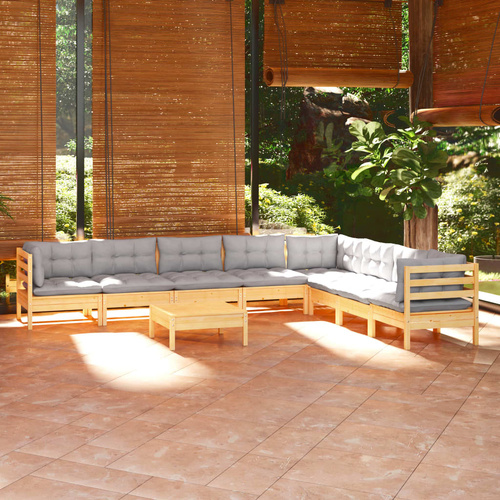 9 Piece Garden Lounge Set with Cushions Solid Pinewood