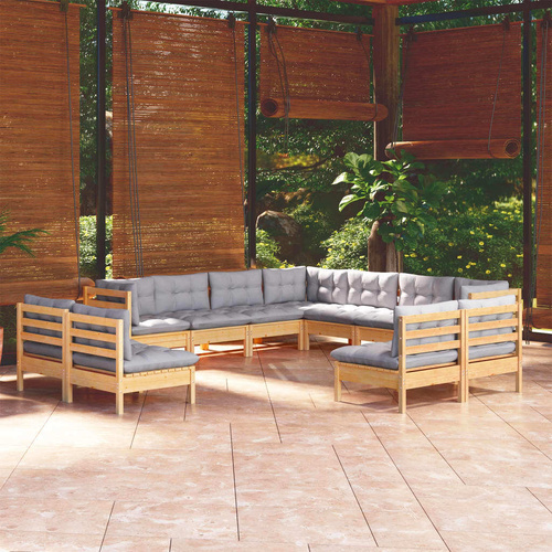 11 Piece Garden Lounge Set with Cushions Solid Pinewood