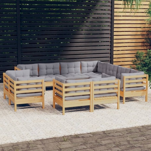 11 Piece Garden Lounge Set with Cushions Solid Pinewood