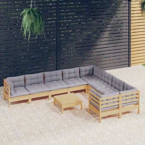 10 Piece Garden Lounge Set with Cushions Pinewood
