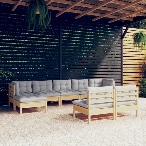 9 Piece Garden Lounge Set with Cushions Pinewood