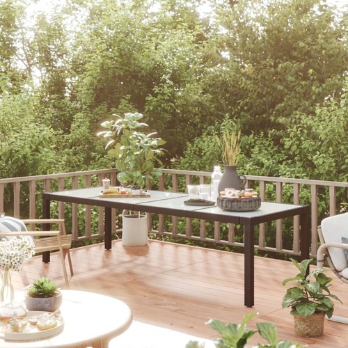 Garden Table 250x100x75 cm Tempered Glass and Poly Rattan