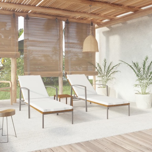 Sun Loungers 2 pcs with Table Poly Rattan