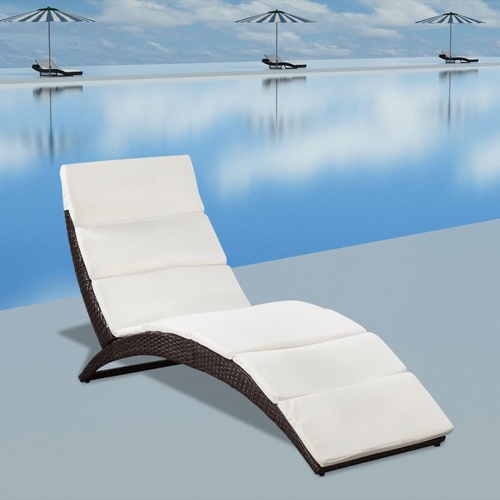 Folding Sun Lounger with Cushion Poly Rattan