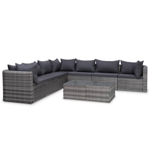 Garden Lounge Set with Cushions Poly Rattan Grey
