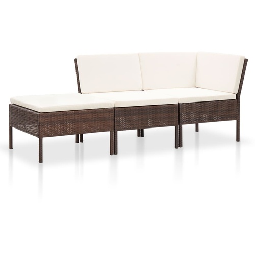 3 Piece Garden Lounge Set with Cushions Poly Rattan