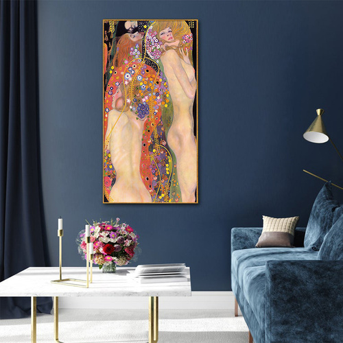 Water Serpents By Gustav Klimt Gold Frame Canvas Wall Art